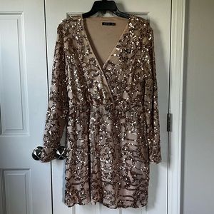 Boohoo rose gold sequin dress
